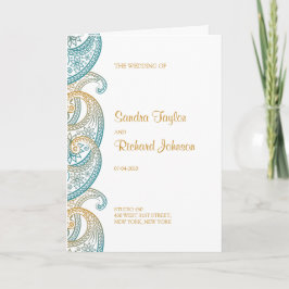 Aquamarine und Gold Paisley Indian Wedding Programm
