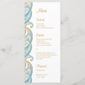 Aquamarine und Gold Paisley Indian Wedding Rackcar Menükarte (Vorderseite)