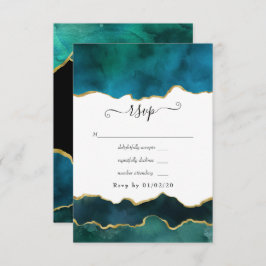 Aquamarine und Gold Strata Agate Wedding RSVP Karte
