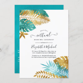 Aquamarine und Gold Tropical Online Virtual Weddin Einladung