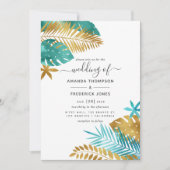 Aquamarine und Gold Tropical Wedding Einladung (Vorderseite)