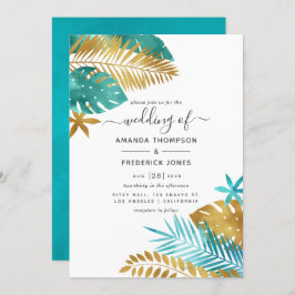 Aquamarine und Gold Tropical Wedding Einladung