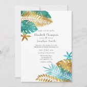 Aquamarine und Gold Tropical Wedding Einladung (Vorderseite)