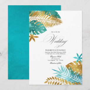 Aquamarine und Gold Tropical Wedding Einladung