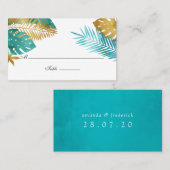 Aquamarine und Gold Tropical Wedding Platzkarte (Vorne/Hinten)