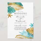 Aquamarine und Gold Tropical Wedding Programm (Vorderseite)