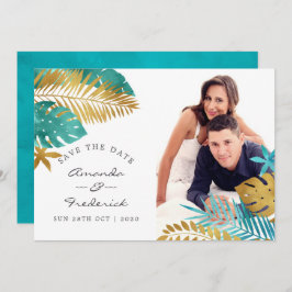 Aquamarine und Gold Tropical Wedding retten das Da Einladung
