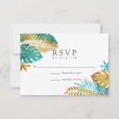 Aquamarine und Gold Tropical Wedding RSVP Karte (Vorderseite)