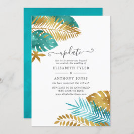 Aquamarine und Gold Tropical Wedding Update Einladung