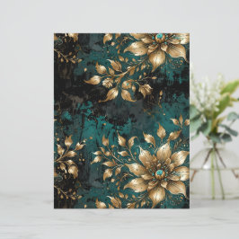 Aquamarine und goldbedrückte Grunge Floral
