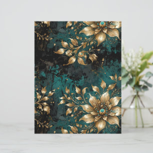 Aquamarine und goldbedrückte Grunge Floral