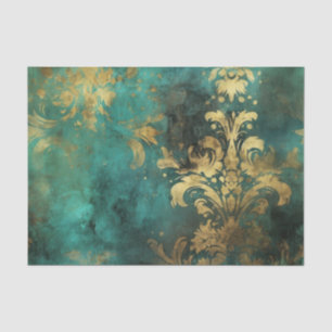 Aquamarine und goldbedrückte rustikale Vintage Gru Seidenpapier
