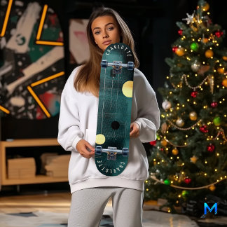 Aquamarine und goldene Abstrakte Geometrische Skat Skateboard