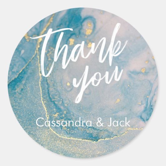 Aquamarine und goldene Abstrakte Kunst Lässig Hand Runder Aufkleber (Vorderseite)