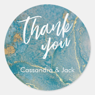 Aquamarine und goldene Abstrakte Kunst Lässig Hand Runder Aufkleber