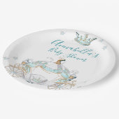 Aquamarine und goldene Aschenputtel Pappteller (Schrägansicht)