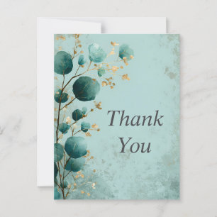 Aquamarine und goldene Blätter auf Türkis Danke Ka Postkarte