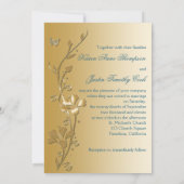 Aquamarine und goldene Blume und Schmetterlinge Ei Einladung (Rückseite)