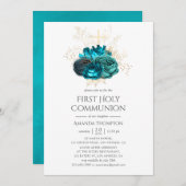 Aquamarine und goldene Blumengemeinde Einladung (Vorne/Hinten)