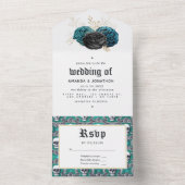 Aquamarine und goldene blumengotische Hochzeit in All In One Einladung (Innen Boden)