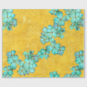 Aquamarine und goldene Blumenmuster Geschenkpapier (Flach)