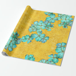 Aquamarine und goldene Blumenmuster Geschenkpapier