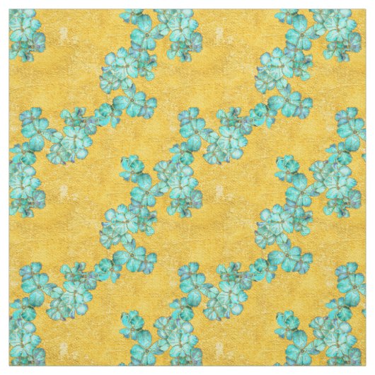Aquamarine und goldene Blumenmuster Stoff (Muster)