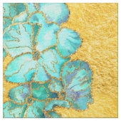 Aquamarine und goldene Blumenmuster Stoff (Nahaufnahme)