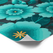 Aquamarine und goldene Blüte mit dunkelgrünen Blät Poster (Ecke)