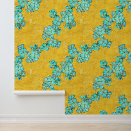 Aquamarine und goldene Blüten Tapete