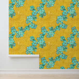 Aquamarine und goldene Blüten Tapete
