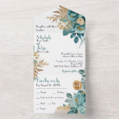 Aquamarine und goldene Blütenwelt All In One Einladung (Innen Boden)