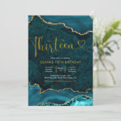 Aquamarine und goldene Einladung zum 13. Geburtsta (Stehend Vorderseite)