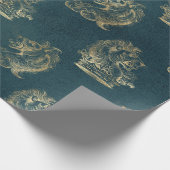 Aquamarine und goldene Heraldische Lion Geschenkpapier (Ecke)