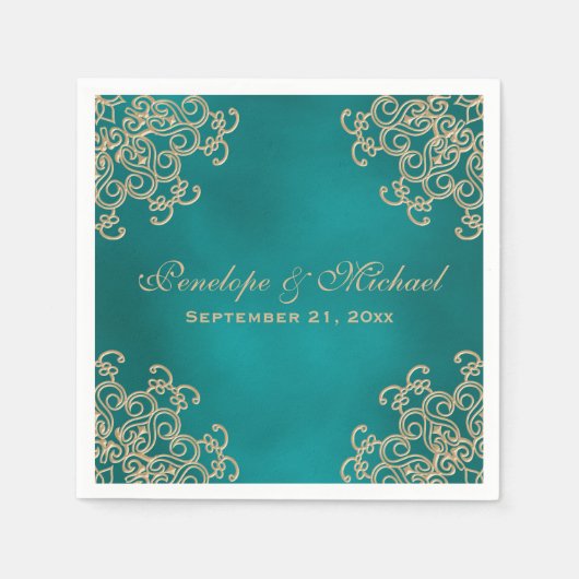 Aquamarine und goldene Hochzeit im indischen Stil Serviette (Vorderseite)