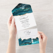 Aquamarine und goldene Hochzeit in einer Einladung (Abreißen)