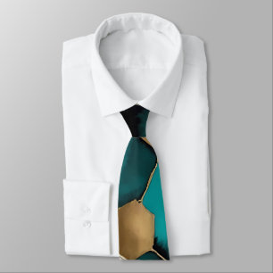 Aquamarine und goldene Honeycomb Grunge Watercolor Krawatte