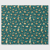 Aquamarine und goldene Leoparden Geschenkpapier (Flach)