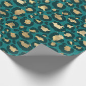 Aquamarine und goldene Leoparden Geschenkpapier (Ecke)