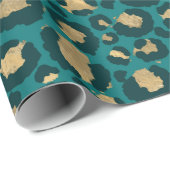 Aquamarine und goldene Leoparden Geschenkpapier (Rolleneckpunkt)