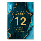 Aquamarine und goldene Marmorhochzeit Tischnummer (Rückseite)