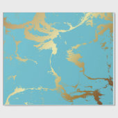 Aquamarine und goldene Marmorlackierung Abstrakte Geschenkpapier (Flach)