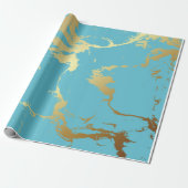 Aquamarine und goldene Marmorlackierung Abstrakte  Geschenkpapier (Ungerollt)