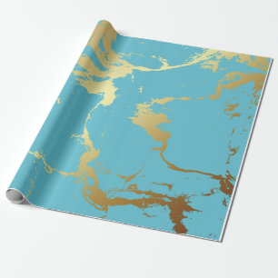 Aquamarine und goldene Marmorlackierung Abstrakte Geschenkpapier