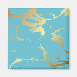 Aquamarine und goldene Marmorlackierung Abstrakte Magnet