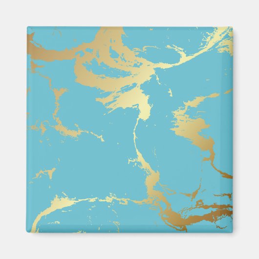 Aquamarine und goldene Marmorlackierung Abstrakte  Magnet (Vorne)