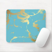Aquamarine und goldene Marmorlackierung Abstrakte  Mousepad (Mit Mouse)