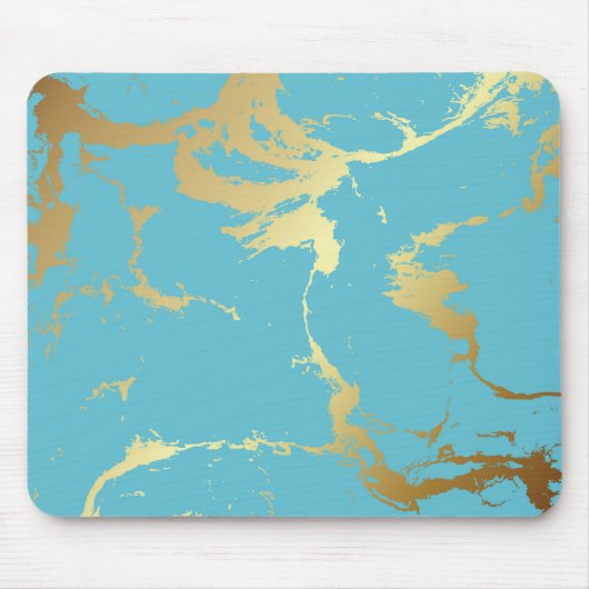 Aquamarine und goldene Marmorlackierung Abstrakte Mousepad (Vorne)