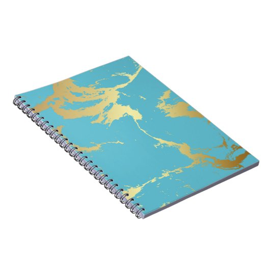 Aquamarine und goldene Marmorlackierung Abstrakte  Notizblock (Rechte Seite)