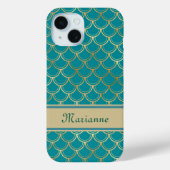 Aquamarine und goldene Mermaid-Skala mit Monogramm Case-Mate iPhone Hülle (Rückseite)